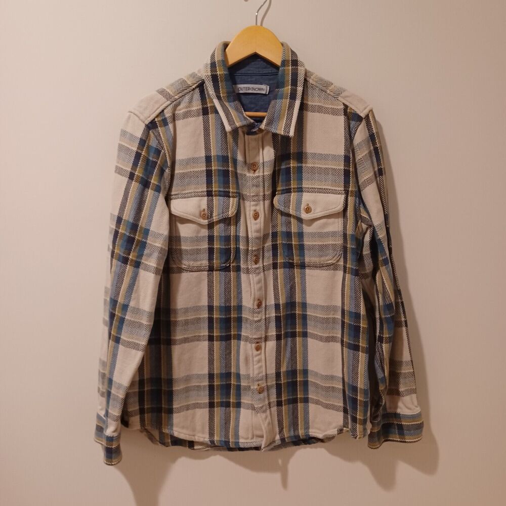 OUTERKNOWN Men's Blanket Flannel Shirt Sandrift Nolan Plaid Shaket Size Large